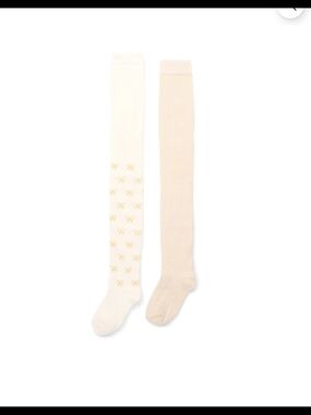 🌻 NWT Girls 2-Pack Tights | Size 3T-5T Cream With Gold Bows & Solid Cream